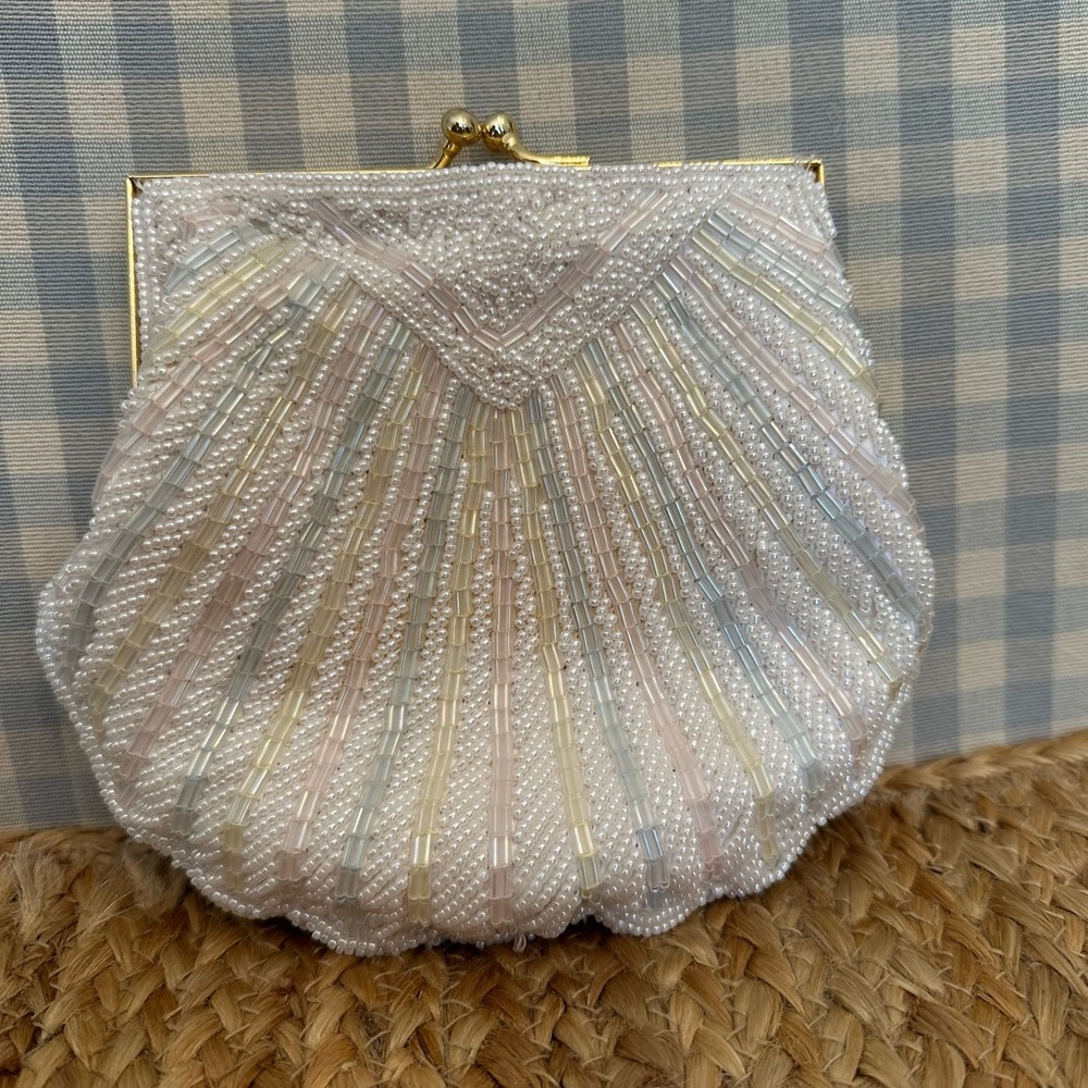 Bechamel White and Gold Beaded Clutch